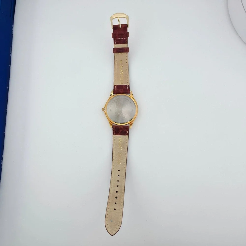 Vtg SEIKO PULSAR Watch Date Indicator Brown Croc Leather Band Gold Tone 8
